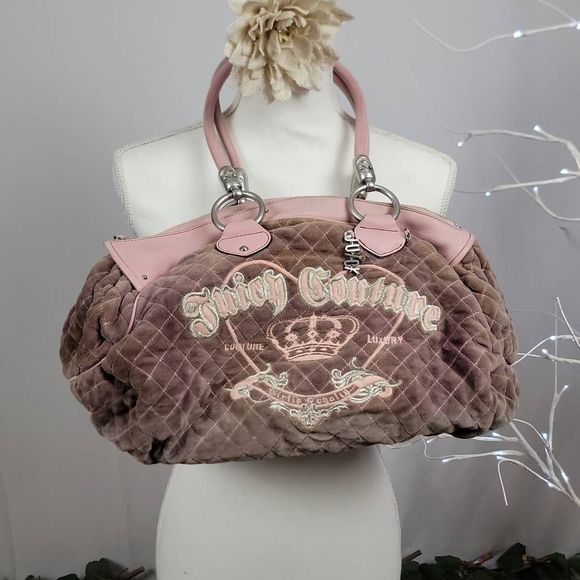 Juicy Couture Handbags - Vintage Rare Y2K Juicy Couture Purple Pink Quilted Velour Charm Bag